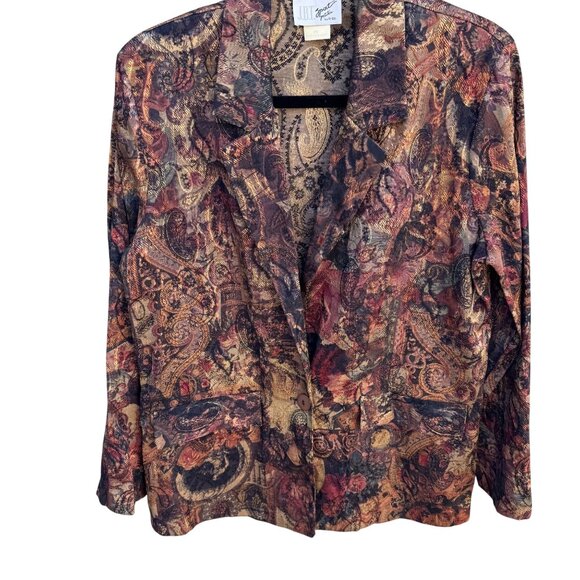 JBT Sport Petite By Fritzi Vintage Womens Paisley Jacquard One Button Blazer PM - Picture 1 of 11